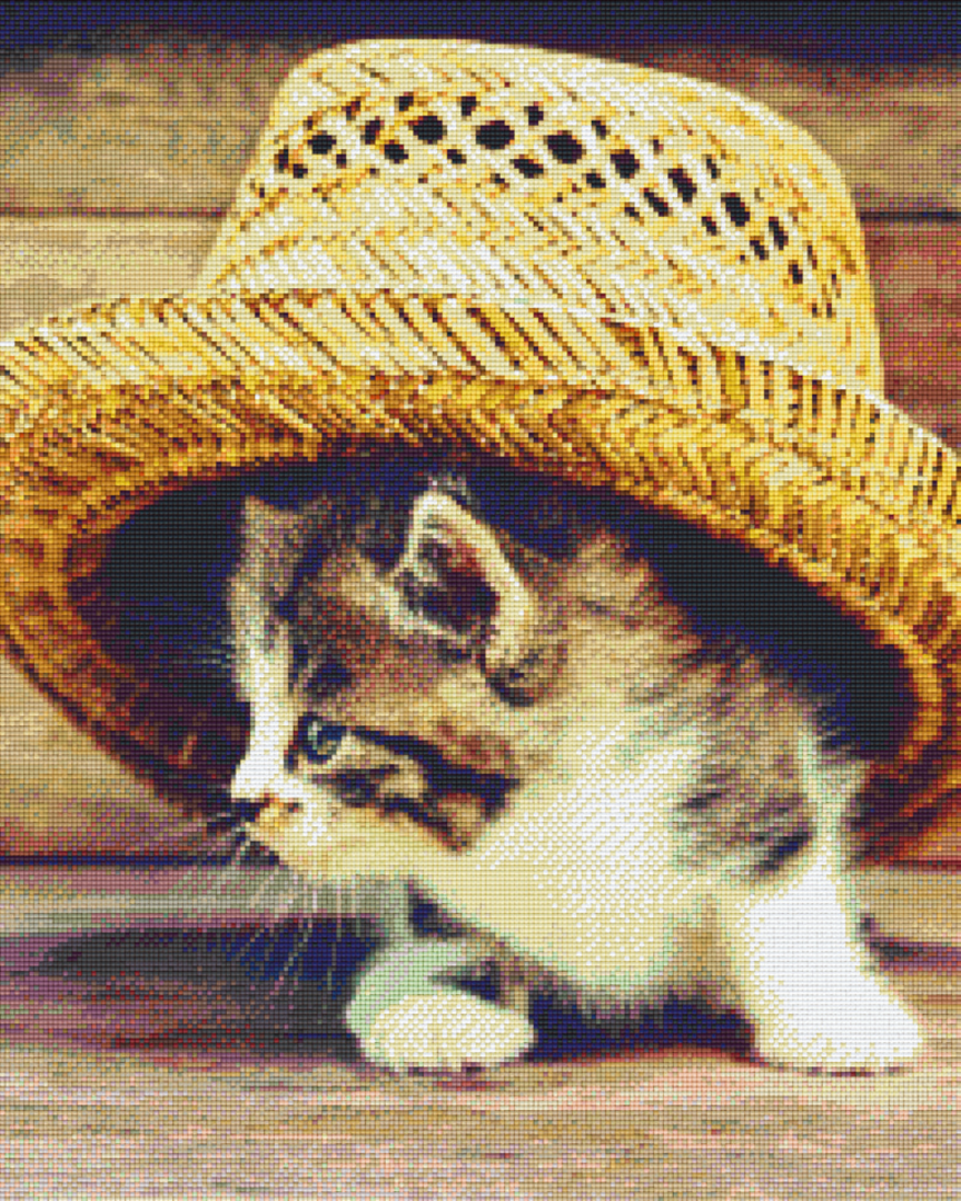 Kitten Under Hat 2 Twenty-Five [25] Baseplate PixelHobby Mini-mosaic Art Kit image 0